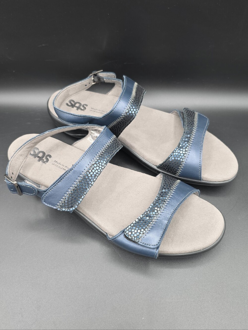 SAS Nudu Adjustable Comfort Sandal Navy Leather Made In The USA Size 11N